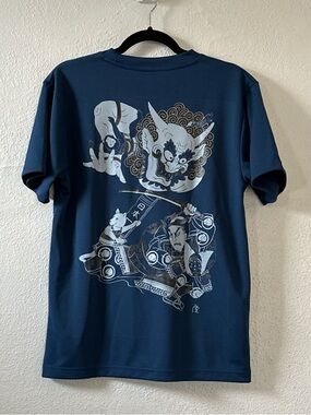 Momotarou men’s Graphic T-Shirt - Navy blue Japanese Oni Print samurai design M